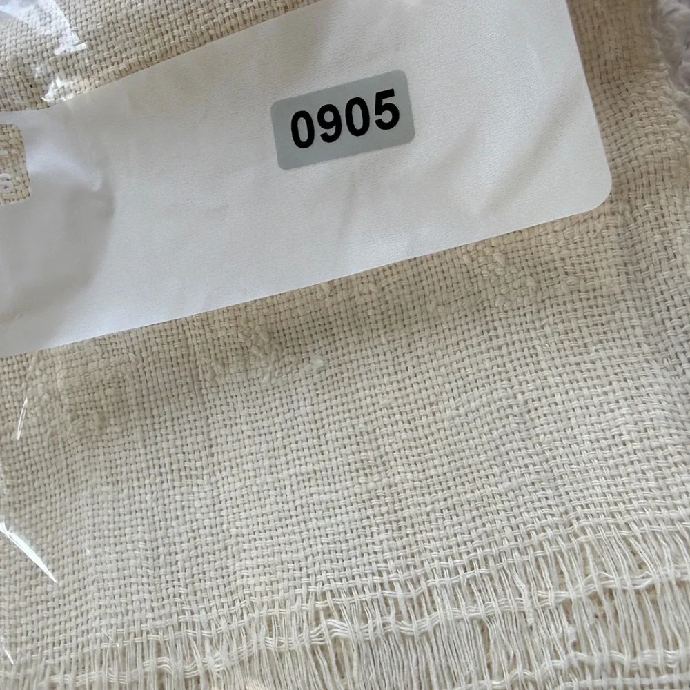 Vintage Handwoven Linen Textile Table Runner Cream White Fringe Frayed Edge 42in